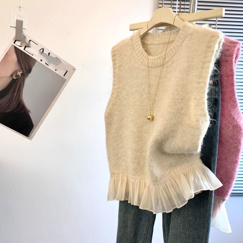 レディースベスト 韓国風ニットベスト裾フリル付き レディース