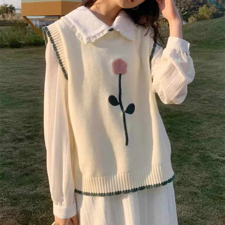 レディースベスト 花柄刺繍ニットベスト レディース おしゃれ袖なしトップス