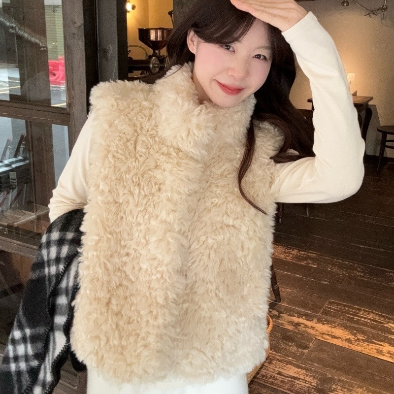 レディースベスト ふわふわファースタンドベスト着痩せレディース