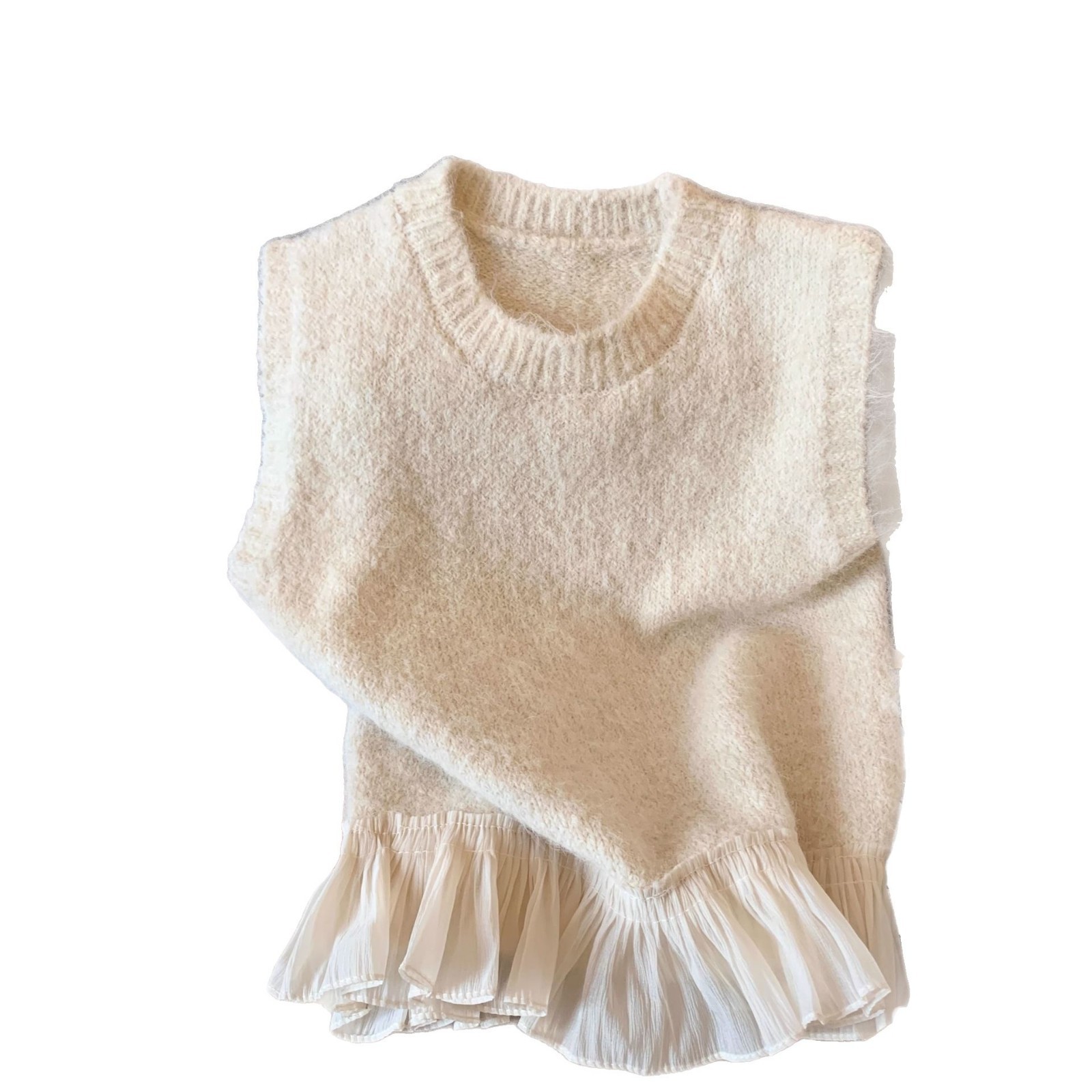 レディースベスト 韓国風ニットベスト裾フリル付き レディース