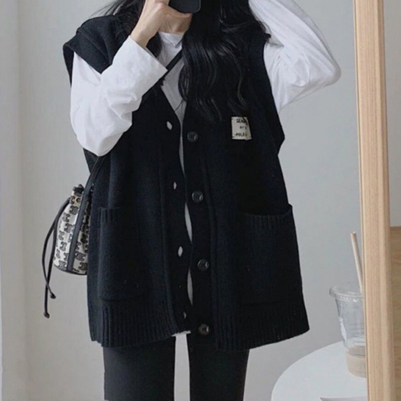 レディースベスト 韓国風ニットベスト レディース フード付き 2色展開