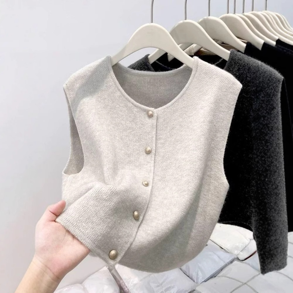 レディースベスト レディースニットベスト前開きボタン4色展開