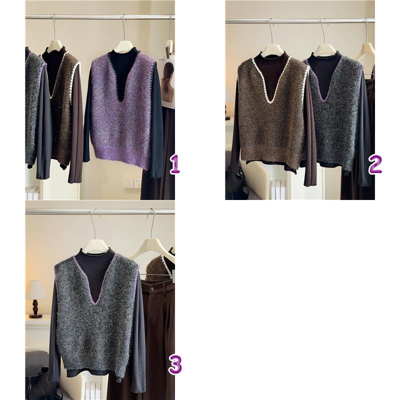 レディースベスト 韓国風ニットベスト インナーセット レディース 3色