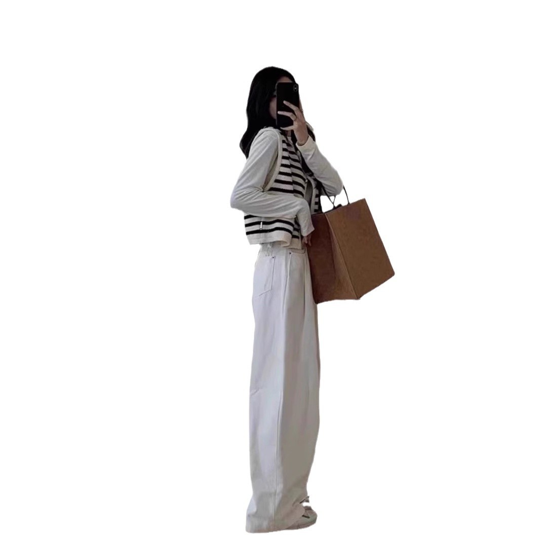 レディースベスト 韓国風ボーダー柄ニットベスト レディース