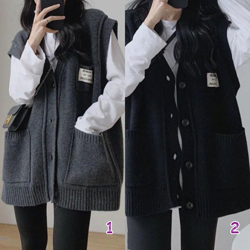 レディースベスト 韓国風ニットベスト レディース フード付き 2色展開