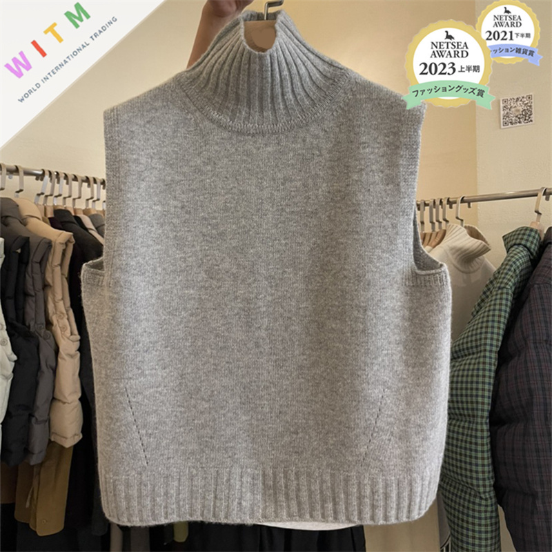 レディースベスト 秋冬新作タートルネックニットベスト袖なしレディース体型カバー