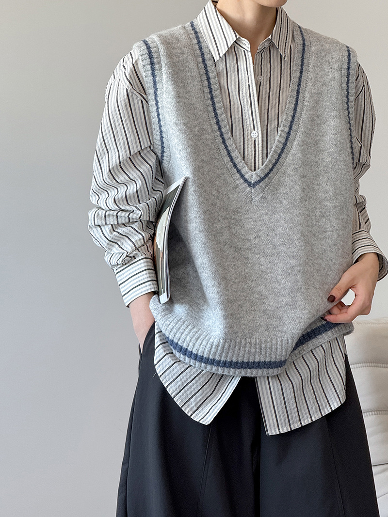 レディースベスト 秋冬新作ニットベスト レディース 重ね着風 三色展開