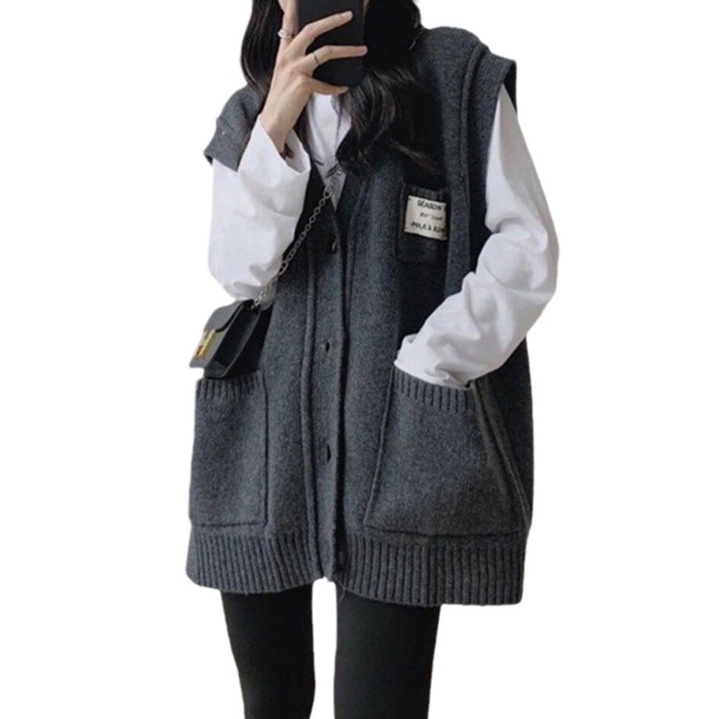 レディースベスト 韓国風ニットベスト レディース フード付き 2色展開