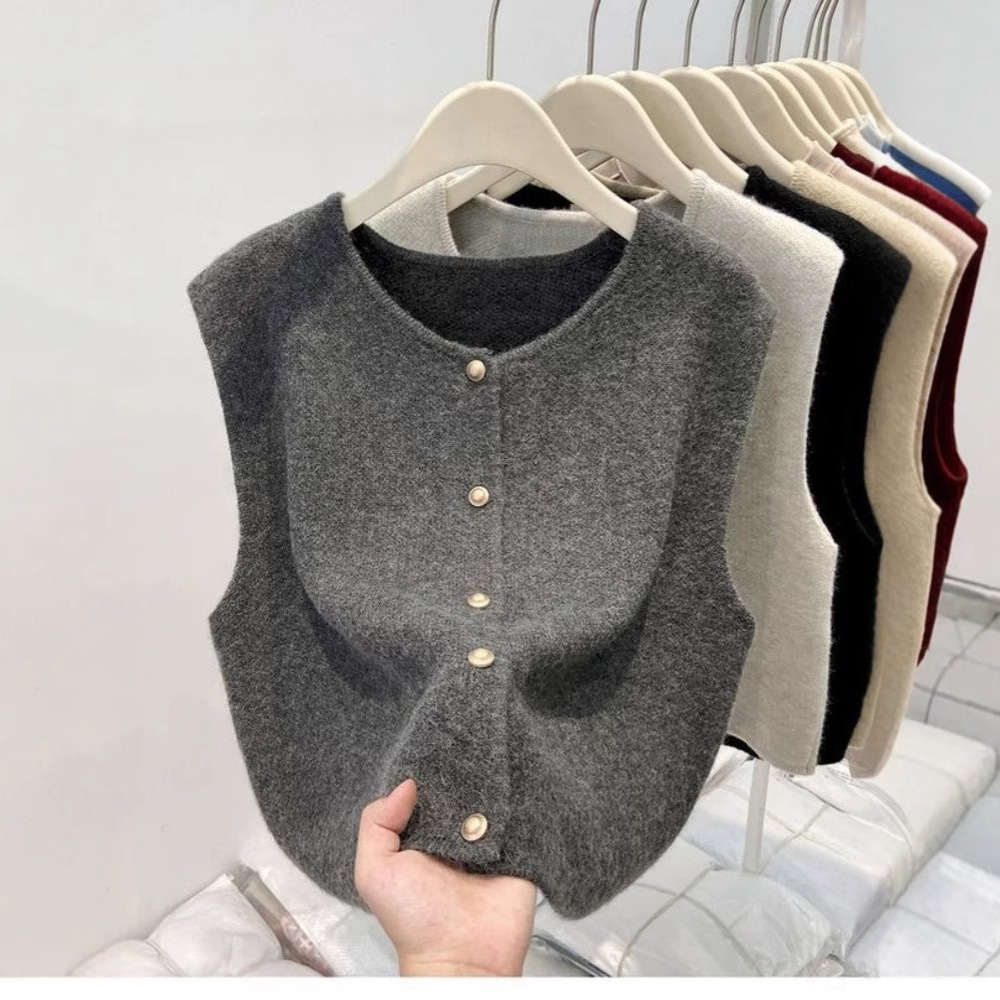 レディースベスト レディースニットベスト前開きボタン4色展開