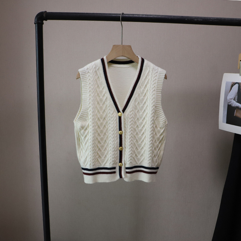 レディースベスト 韓国風ニットベスト レディース 編み込み模様 3色展開
