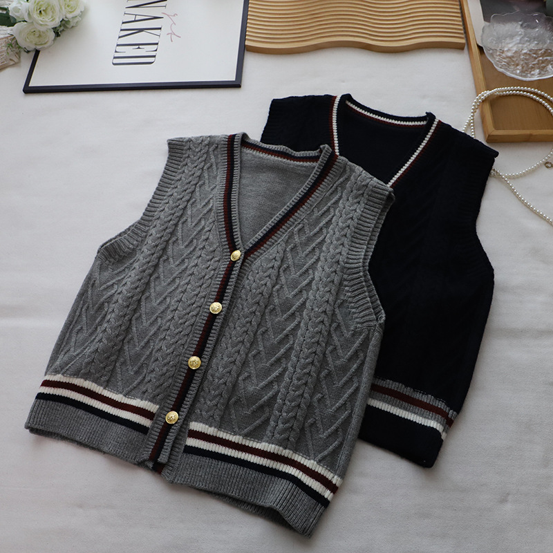 レディースベスト 韓国風ニットベスト レディース 編み込み模様 3色展開