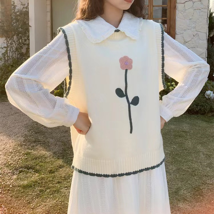 レディースベスト 花柄刺繍ニットベスト レディース おしゃれ袖なしトップス