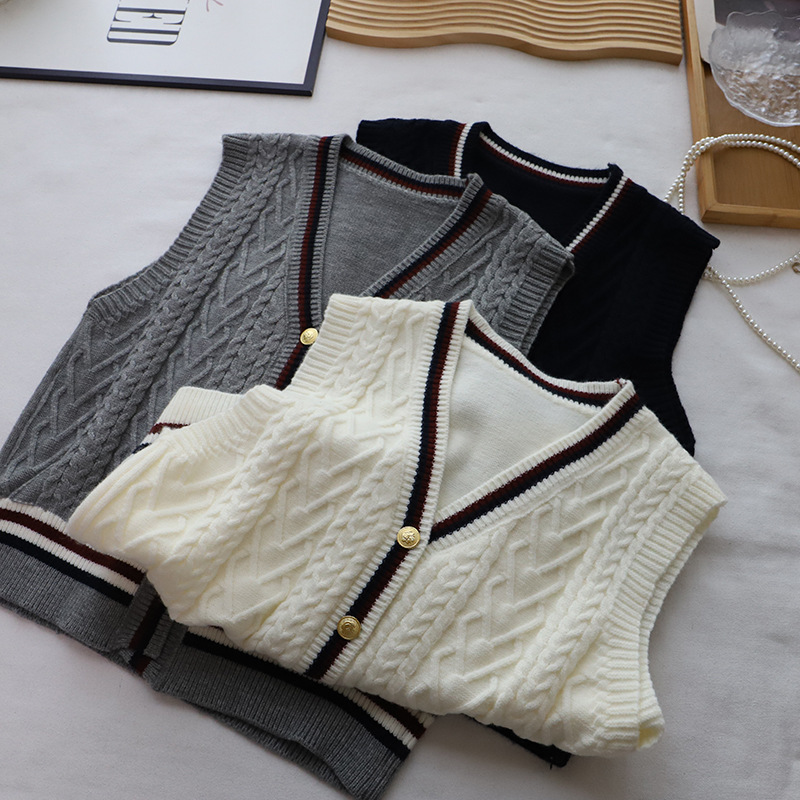 レディースベスト 韓国風ニットベスト レディース 編み込み模様 3色展開