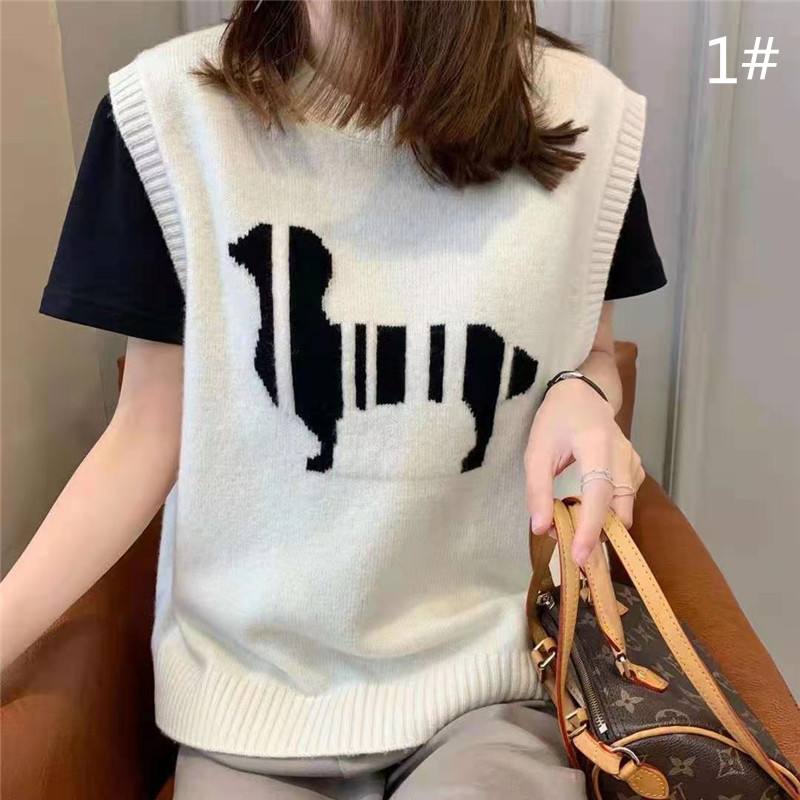 レディースベスト 猫柄ニットベスト 重ね着対応 体型カバー