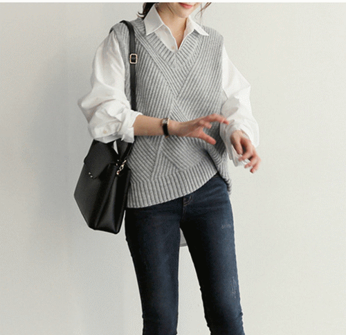 レディースベスト ニットベスト ブイネック 重ね着 レディース 体型カバー