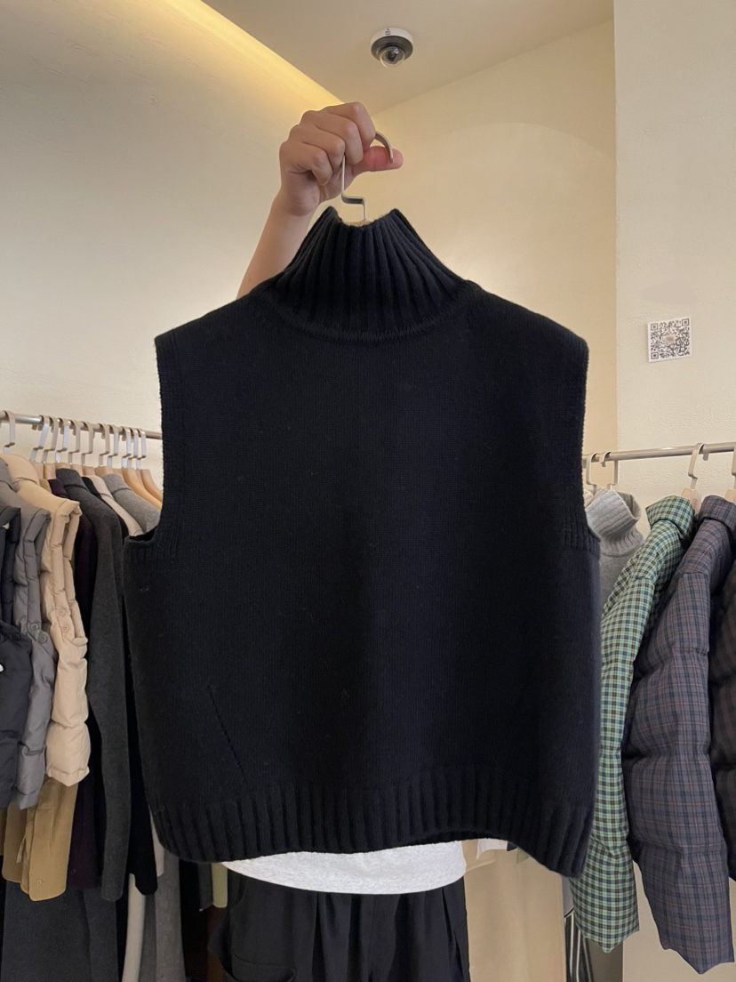 レディースベスト 秋冬新作タートルネックニットベスト袖なしレディース体型カバー