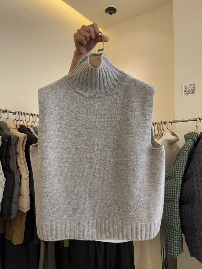 レディースベスト 秋冬新作タートルネックニットベスト袖なしレディース体型カバー