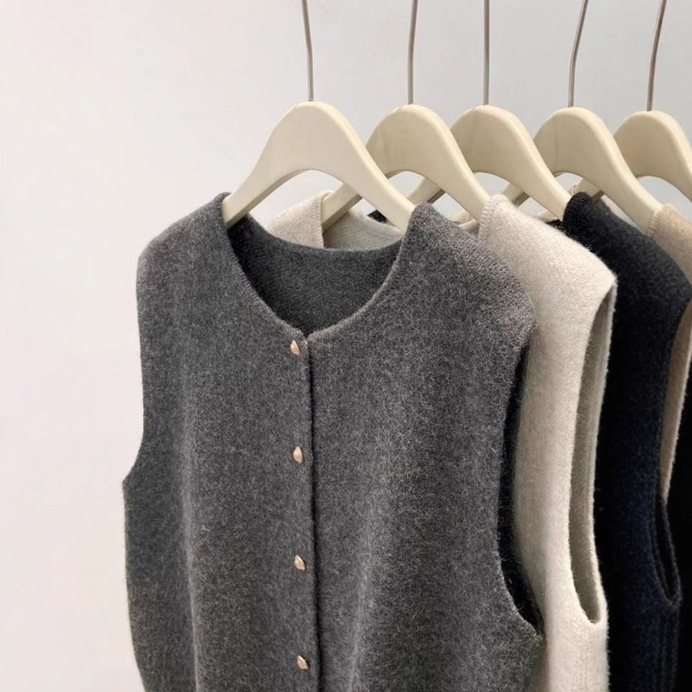 レディースベスト レディースニットベスト前開きボタン4色展開