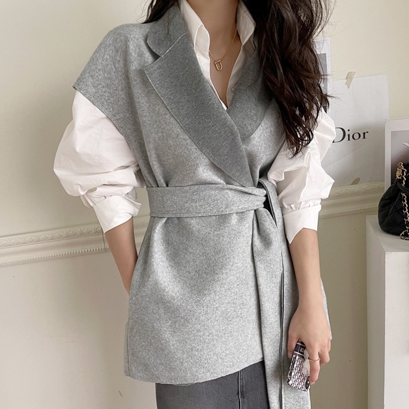 レディースベスト 秋冬新作ラシャ素材ジレベスト袖なし上品レディース