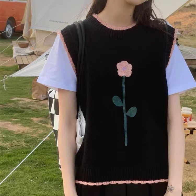レディースベスト 花柄刺繍ニットベスト レディース おしゃれ袖なしトップス