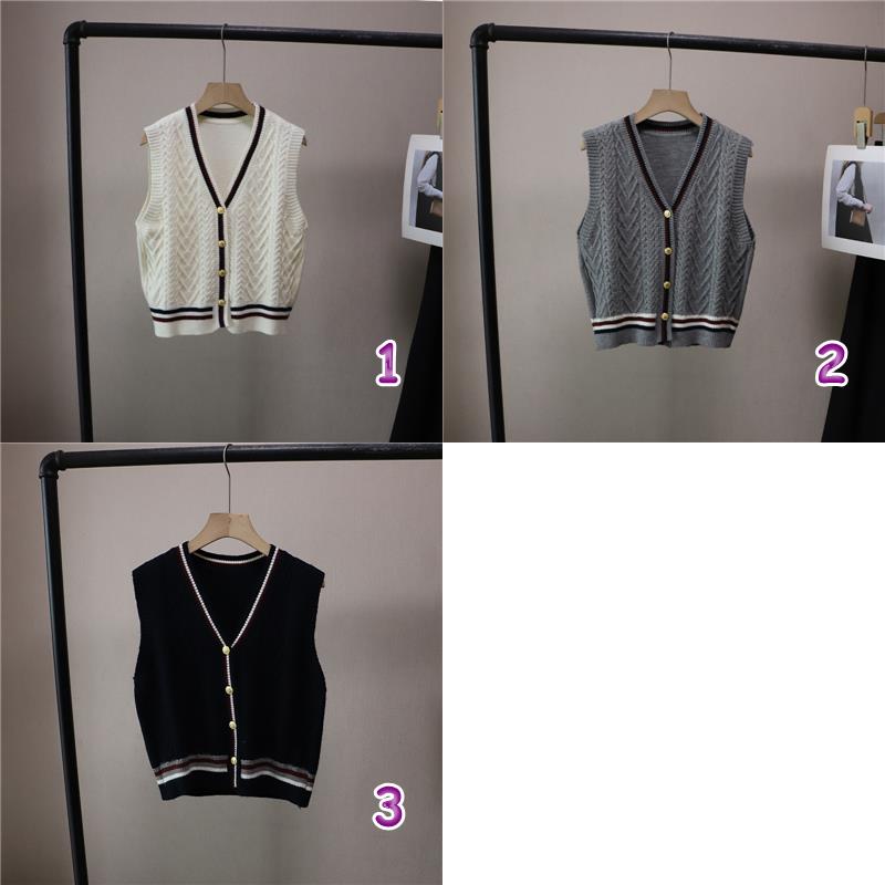 レディースベスト 韓国風ニットベスト レディース 編み込み模様 3色展開