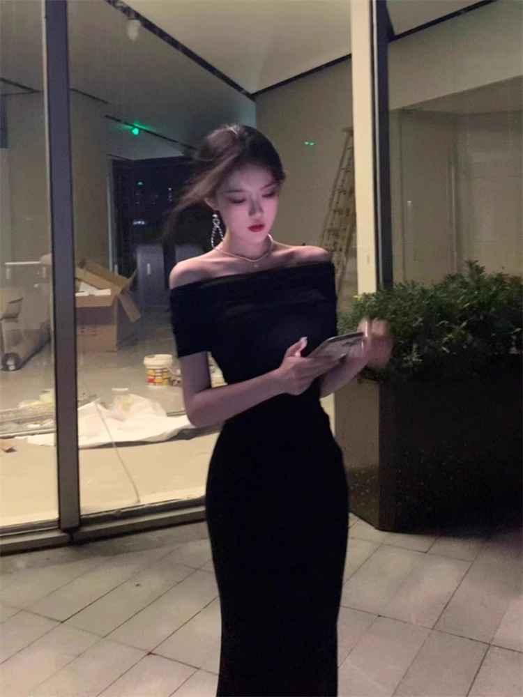 チャイナ服 肩見せチャイナ風スリムロングドレス