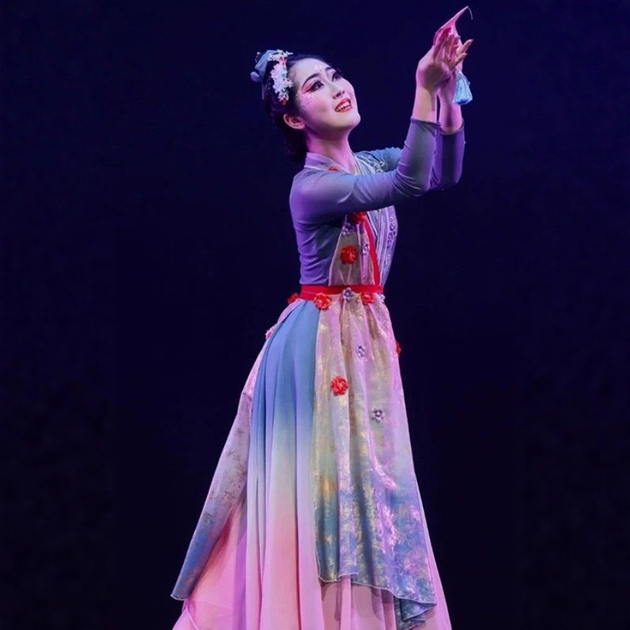 チャイナ服 花柄刺繍入り舞踊用チャイナ風セットアップ