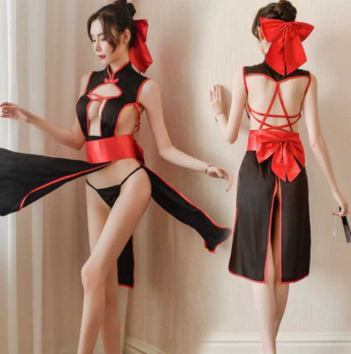 チャイナ服　大きめリボンのチャイナセットアップ 