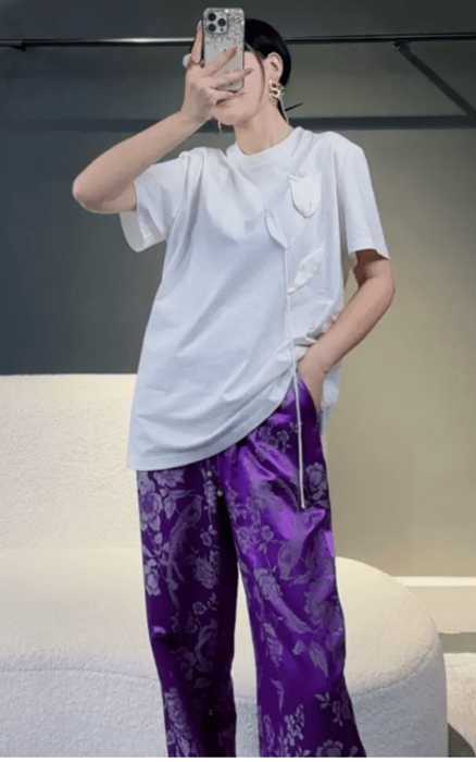 チャイナ服 チューリップ デザイン Tシャツ チャイナ ワイドパンツ