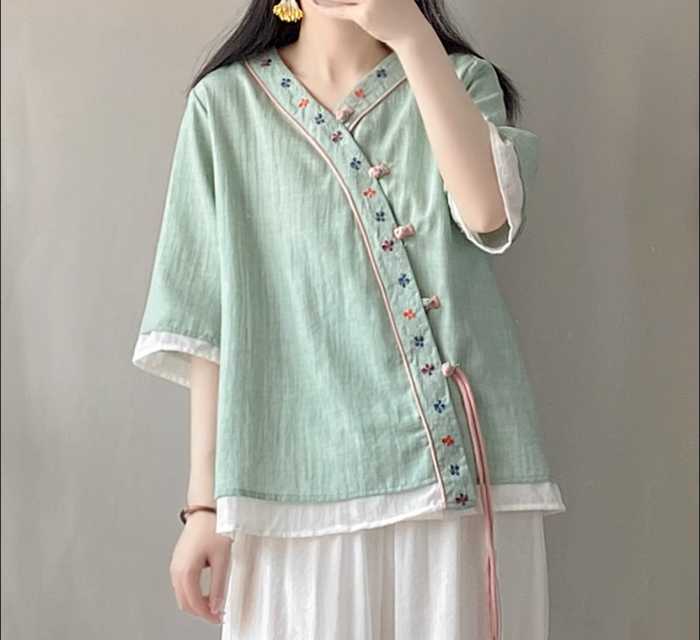 チャイナ服　パステルカラーチャイナシャツ