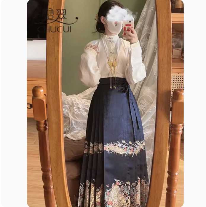 チャイナスカート古風 光沢感ロング中華スカート