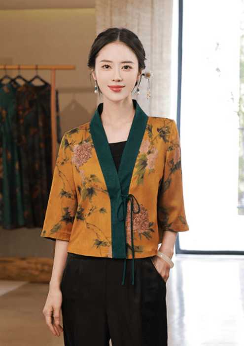 チャイナ服 牡丹 デザイン チャイナジャケット