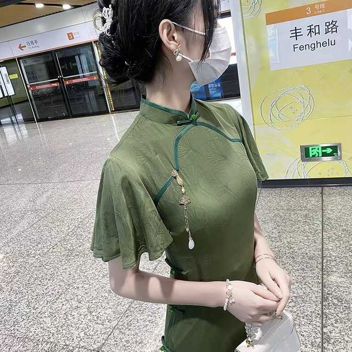チャイナ服　コットンリネン　カジュアルマーメイドチャイナドレス