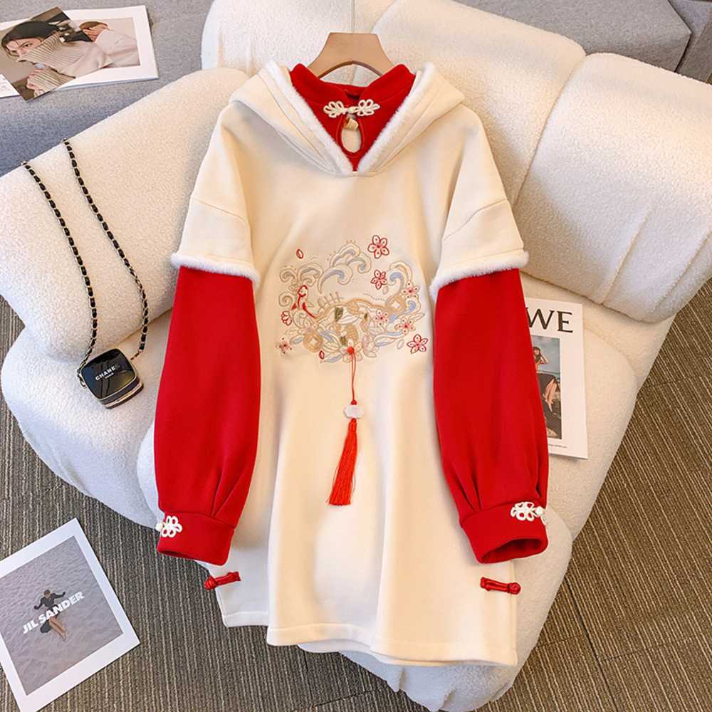 チャイナ服　バイカラー重ね着風　チャイナオーバーサイズ　チャイナパーカー