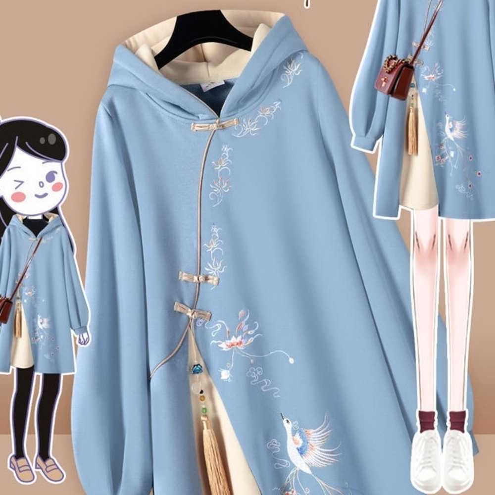 チャイナ服　チャイナデザインモチーフ　ライトブルー　チャイナパーカー