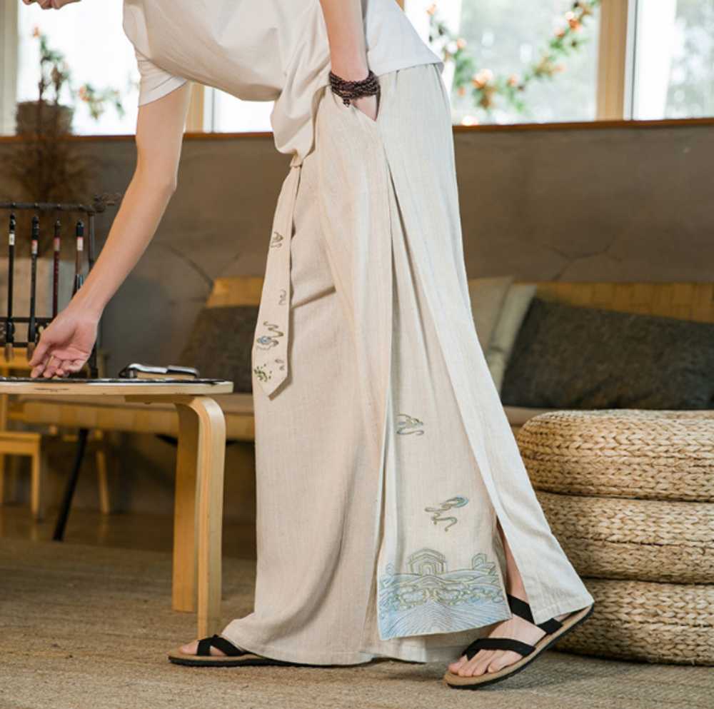 チャイナ服　麻ワイドパンツ　メンズチャイナ