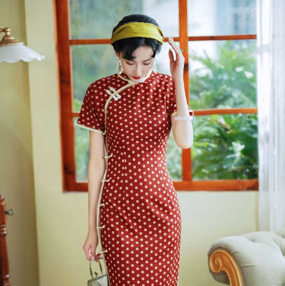 チャイナ服 レトロ ドット ドレス