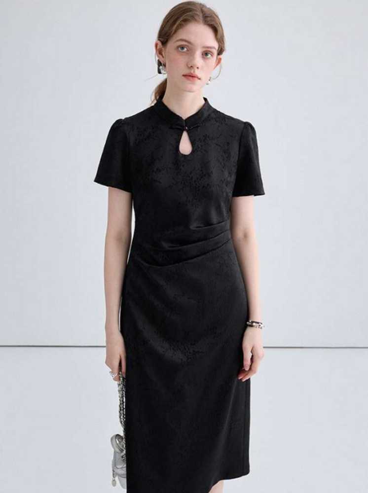 チャイナ服 ブラック カッティング ドレス