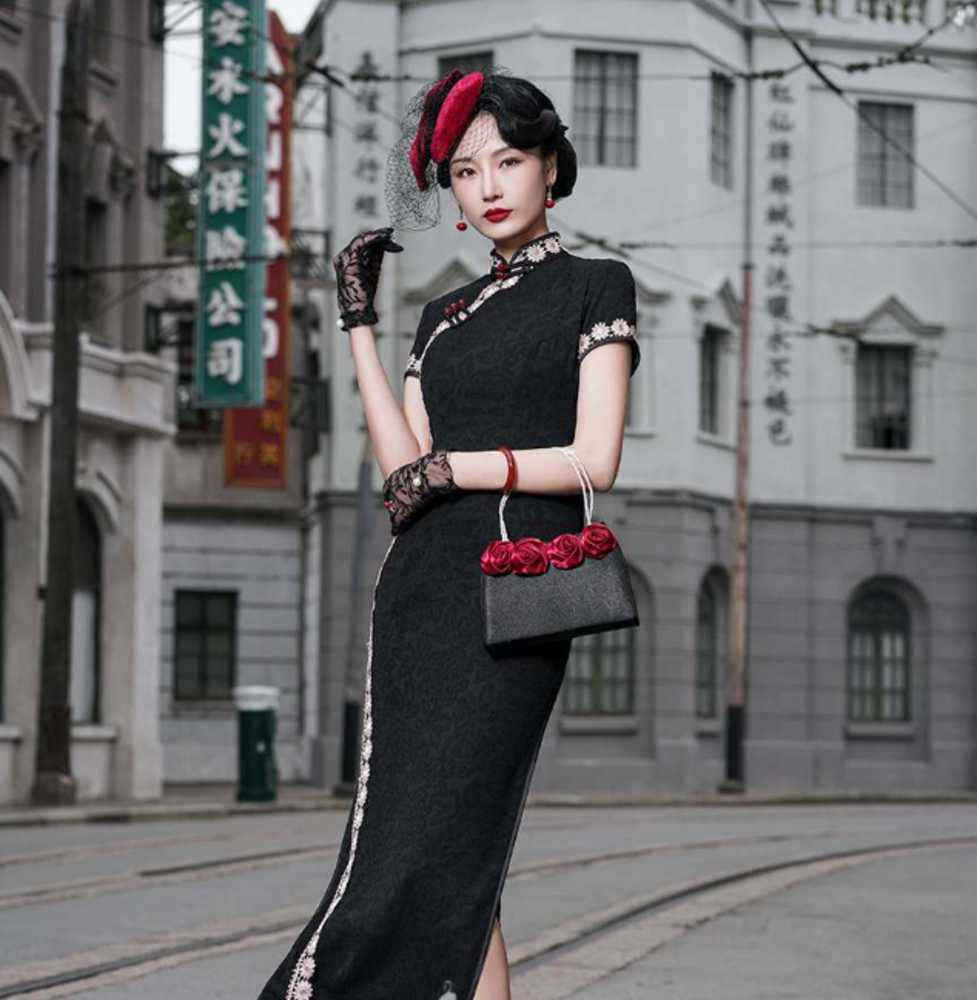 チャイナ服 レトロ ブラック ドレス