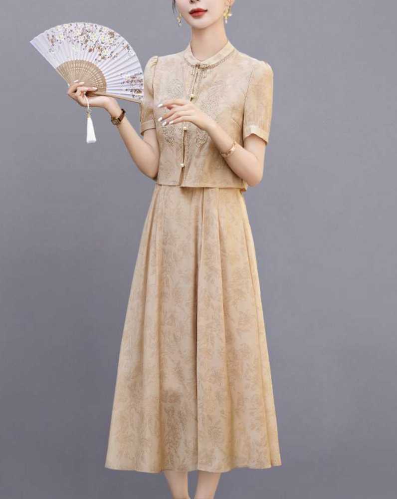 チャイナ服 ジャケット ゴールド ワンピース