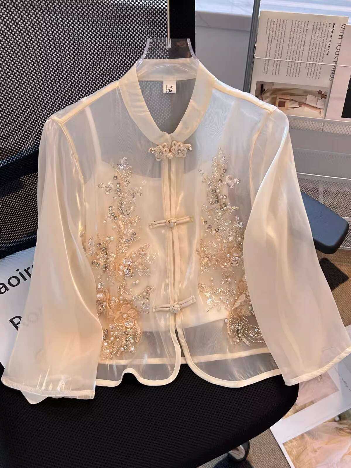 チャイナ服 シースルー ビジュー ブラウス