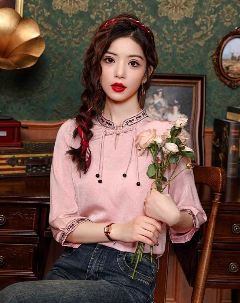 チャイナ服　エスニック風チャイナブラウス　esunik