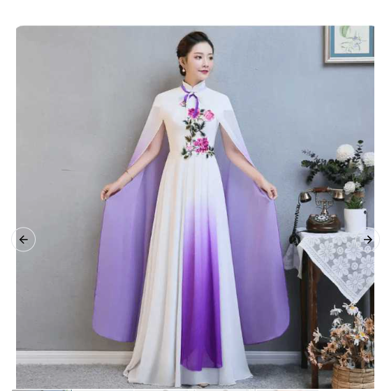 花刺繍入りグラデーション裾ケープ付きロングドレス