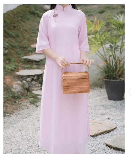 チャイナボタン襟五分袖ロング丈ワンピース