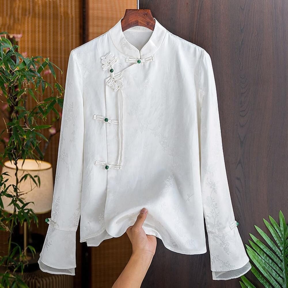 花柄刺繍チャイナボタン長袖シャツ シャツ|チャイナ服専門通販 Chinii
