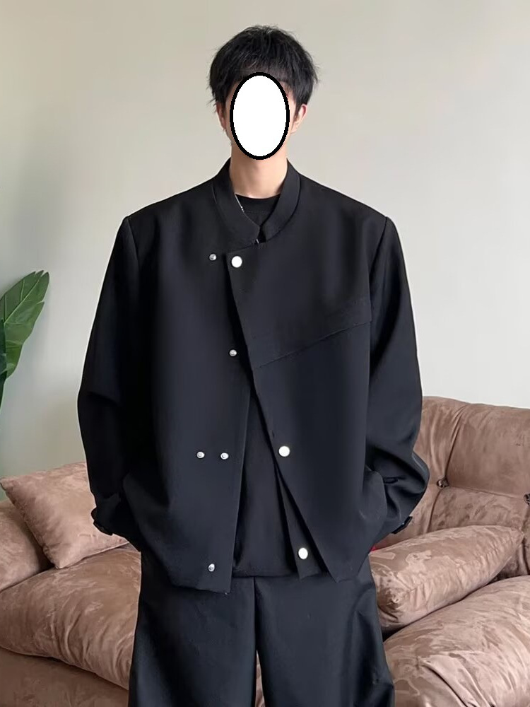 チャイナ服 斜め合わせデザインのスタンドカラーシャツ