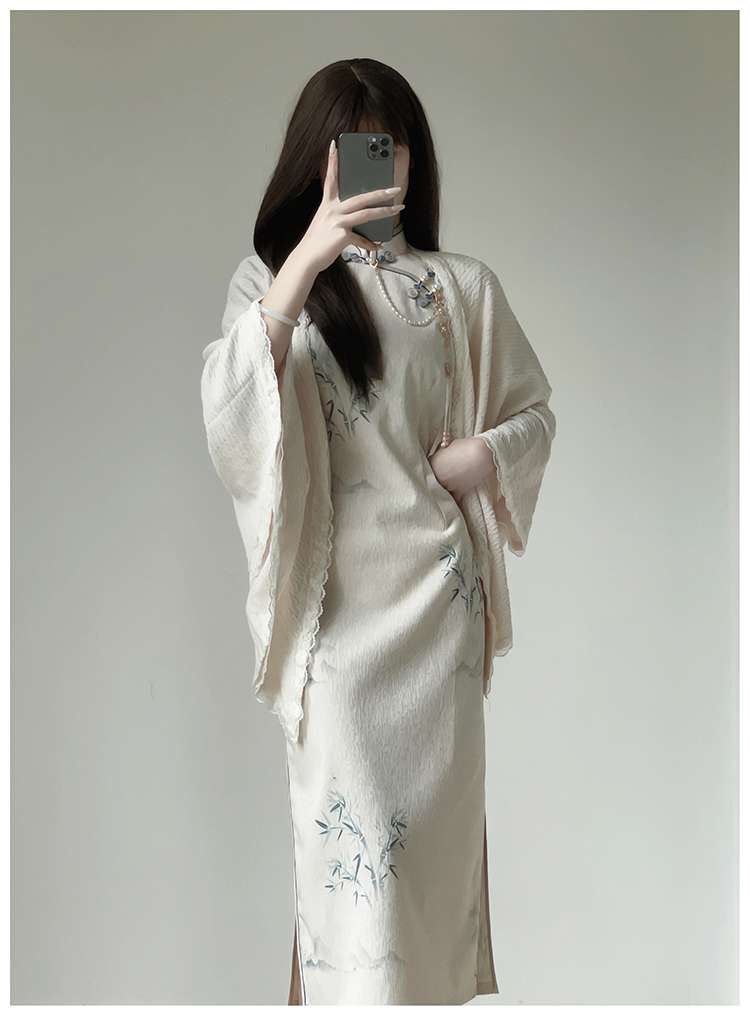 チャイナ服  竹柄刺繍入りチャイナドレス