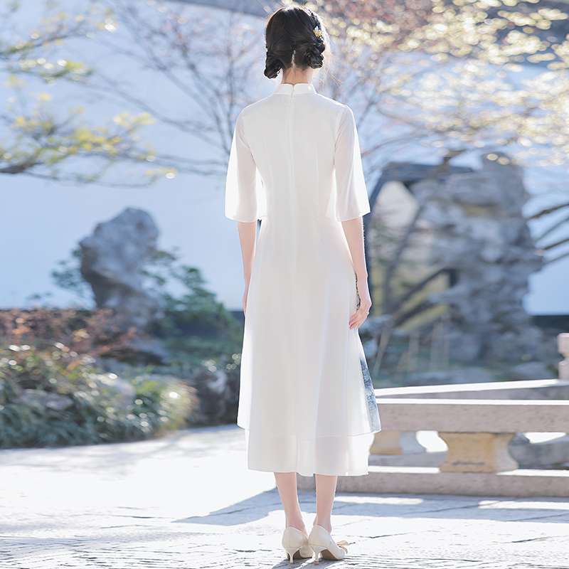 チャイナ服  竹林風景柄チャイナカラーワンピース
