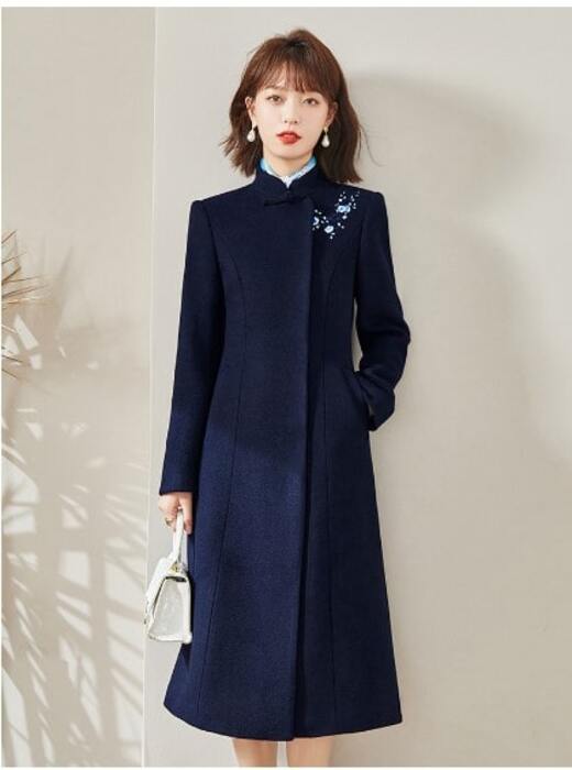 チャイナ服 刺繍入り チャイナ ウールコート
