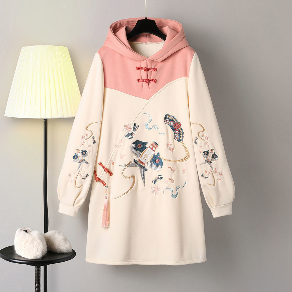 チャイナ服　バイカラーベージュピンクチャイナパーカー